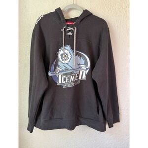 CCM Jacksonville Icemen Hockey Lace Up Hoodie Mens XL Black ECHL Sweatshirt